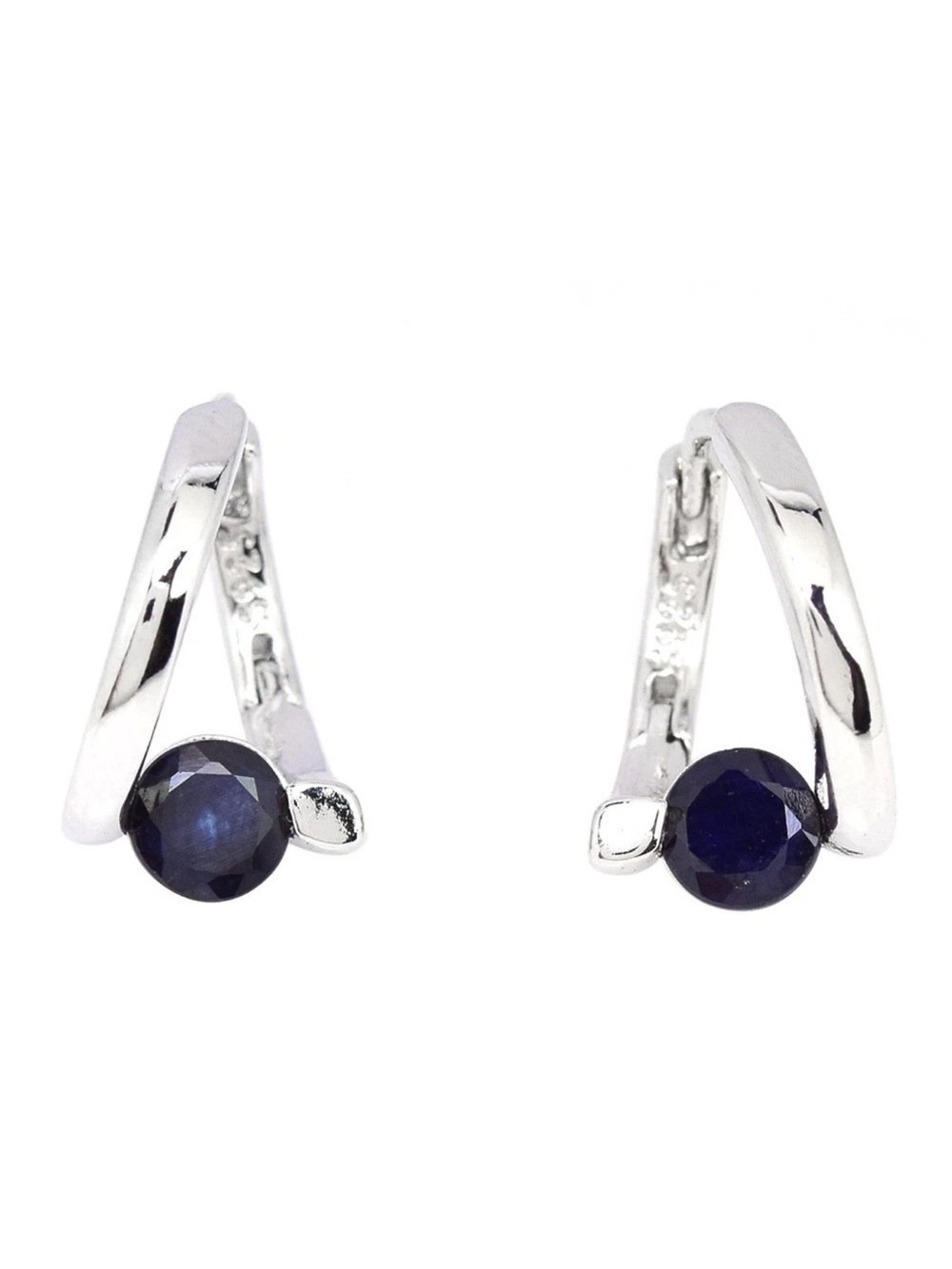 Stunning Genuine Blue Sapphire 1.35CT Hoop Earrings 925 Sterling Silver